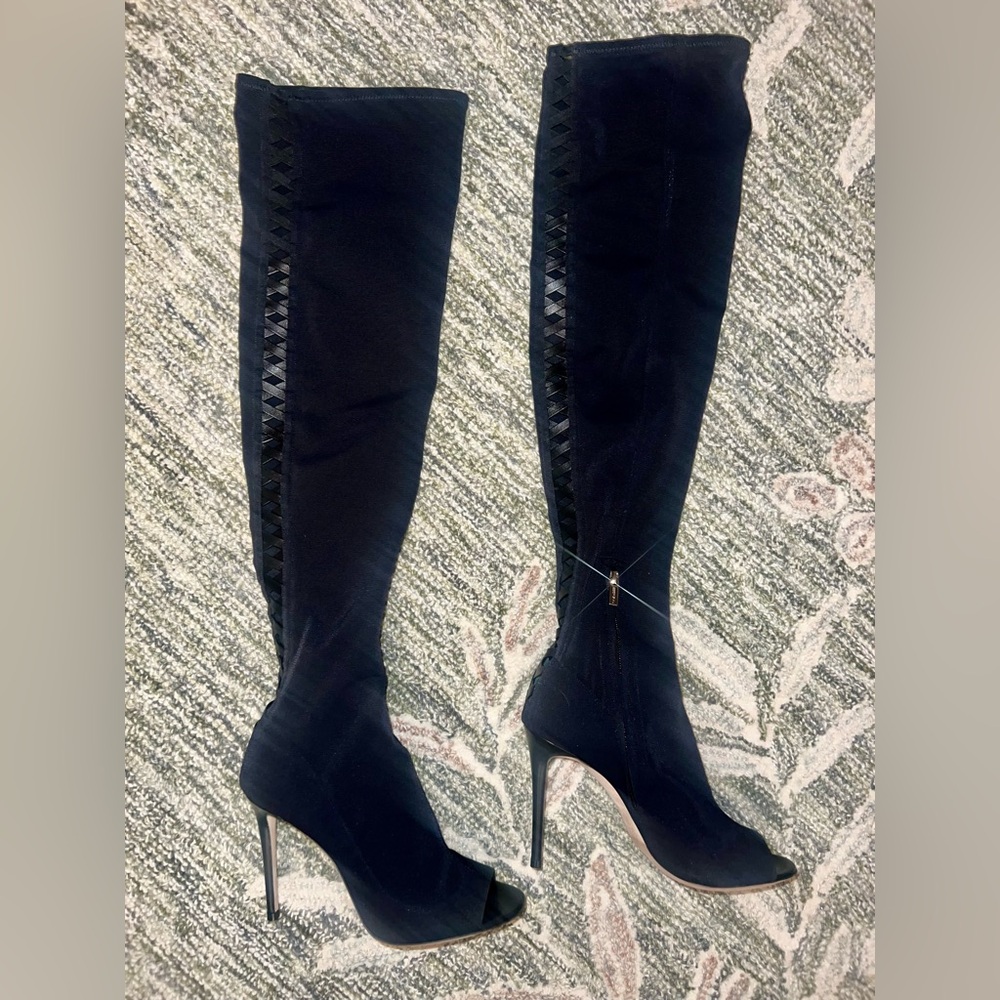 Jimmy Choo Desai Over-The-Knee Boots - Black Mesh & Leather